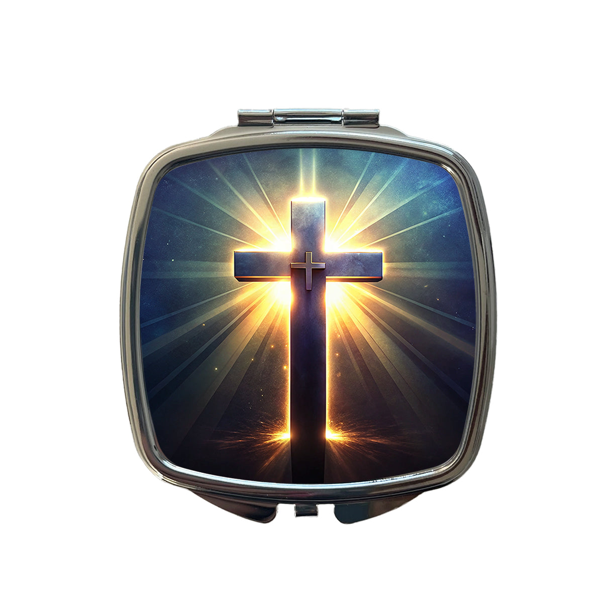 Glowing Religious Cross Small Travel Purse Handbag Pocket Makeup Compact Mirror