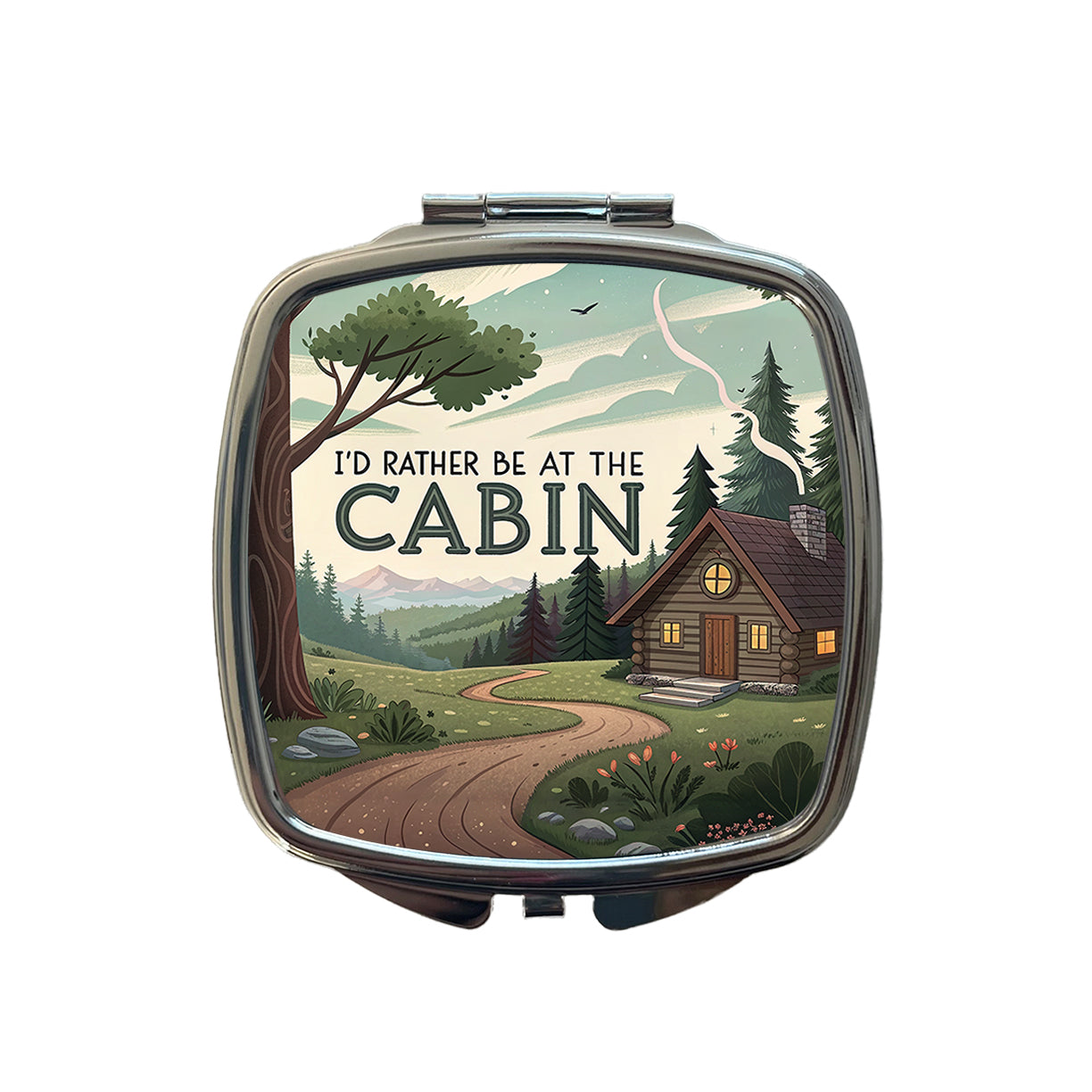 I'd Rather Be At The Cabin In The Woods Small Travel Purse Handbag Pocket Makeup Compact Mirror