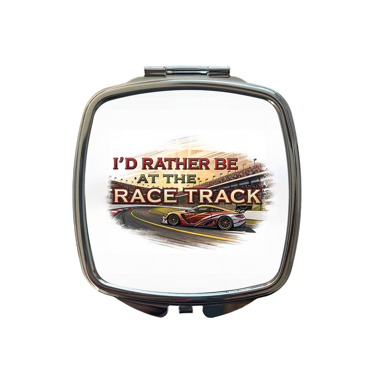 I'd Rather Be At The Race Track Car Racing Small Travel Purse Handbag Pocket Makeup Compact Mirror
