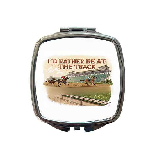 I'd Rather Be At The Track Horse Racing Small Travel Purse Handbag Pocket Makeup Compact Mirror