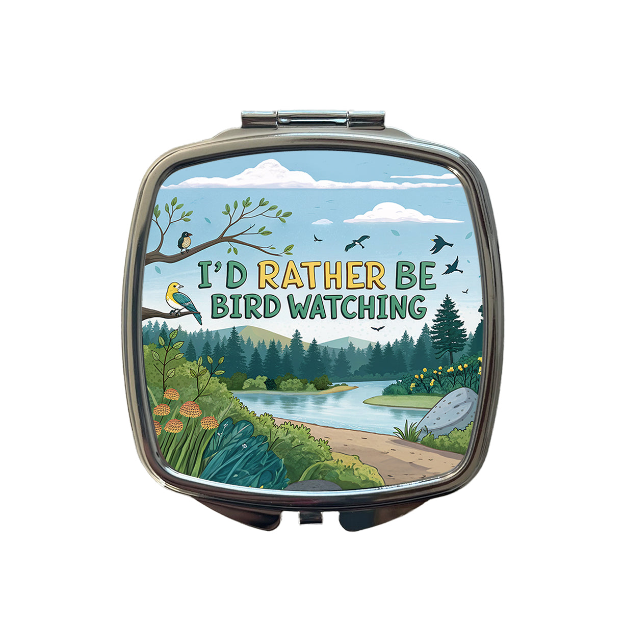 I'd Rather Be Bird Watching Birding Small Travel Purse Handbag Pocket Makeup Compact Mirror