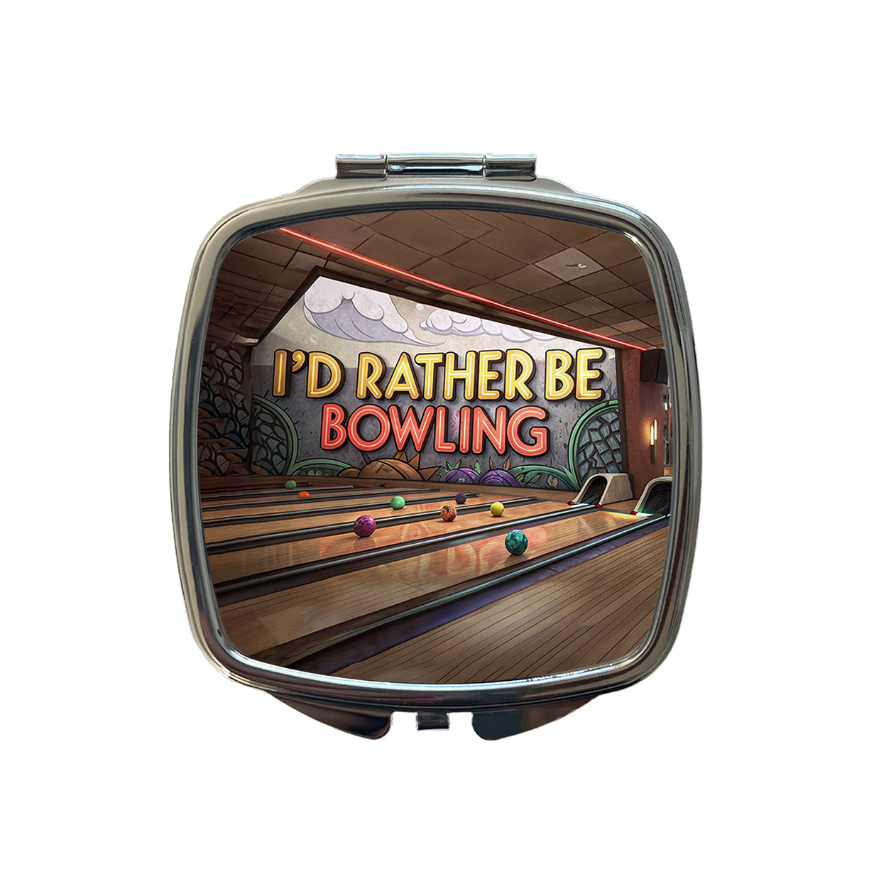 I'd Rather Be Bowling Alley Small Travel Purse Handbag Pocket Makeup Compact Mirror