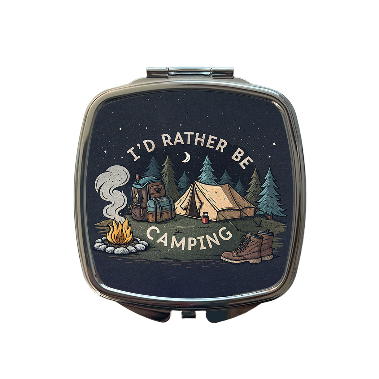 I'd Rather Be Camping Outdoors Hiking Small Travel Purse Handbag Pocket Makeup Compact Mirror