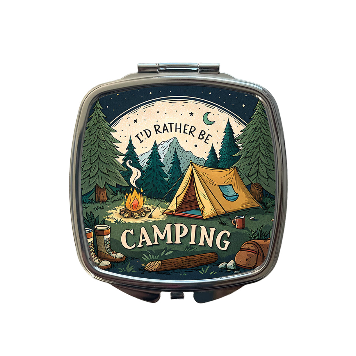 I'd Rather Be Camping Wilderness Tent Small Travel Purse Handbag Pocket Makeup Compact Mirror