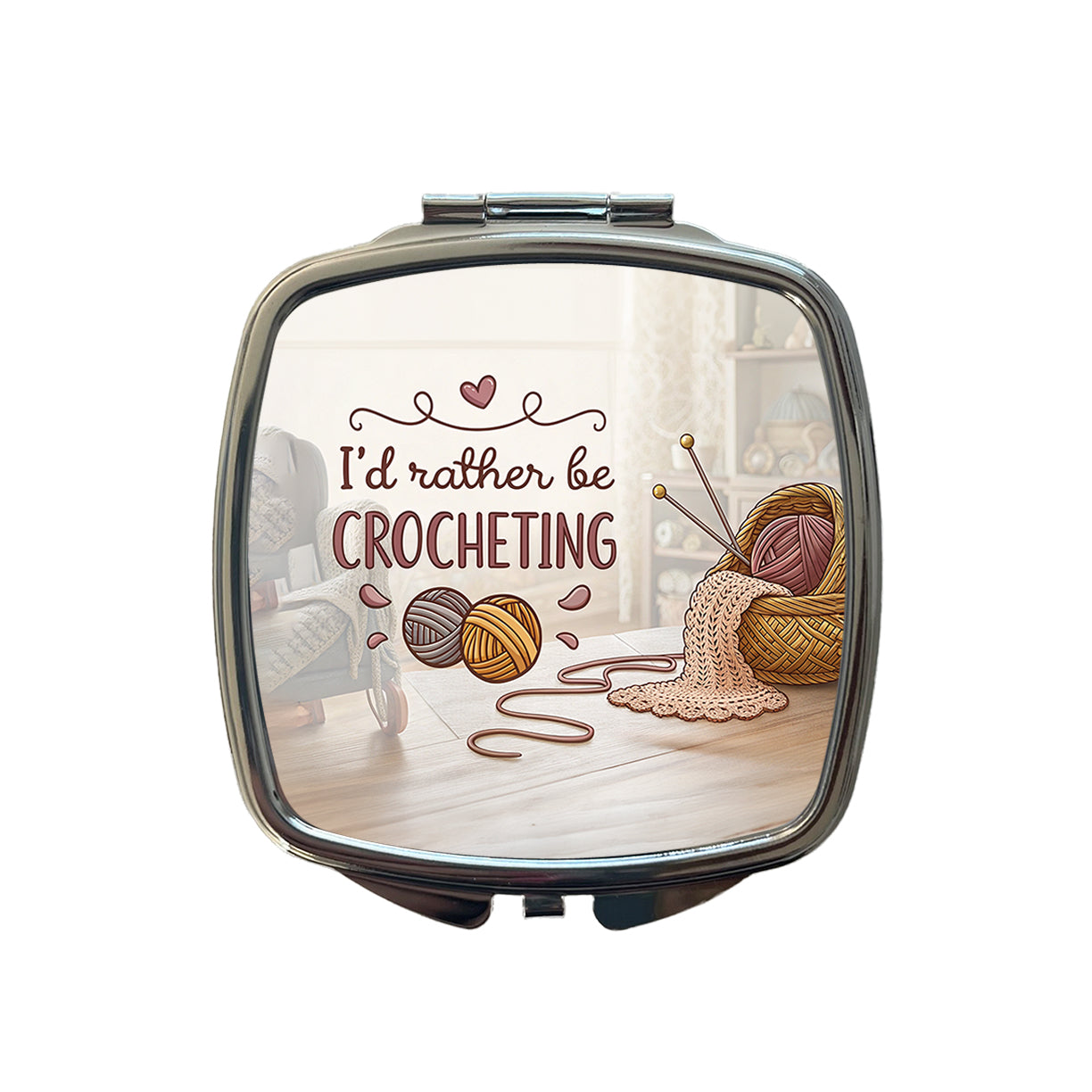 I'd Rather Be Crocheting Small Travel Purse Handbag Pocket Makeup Compact Mirror