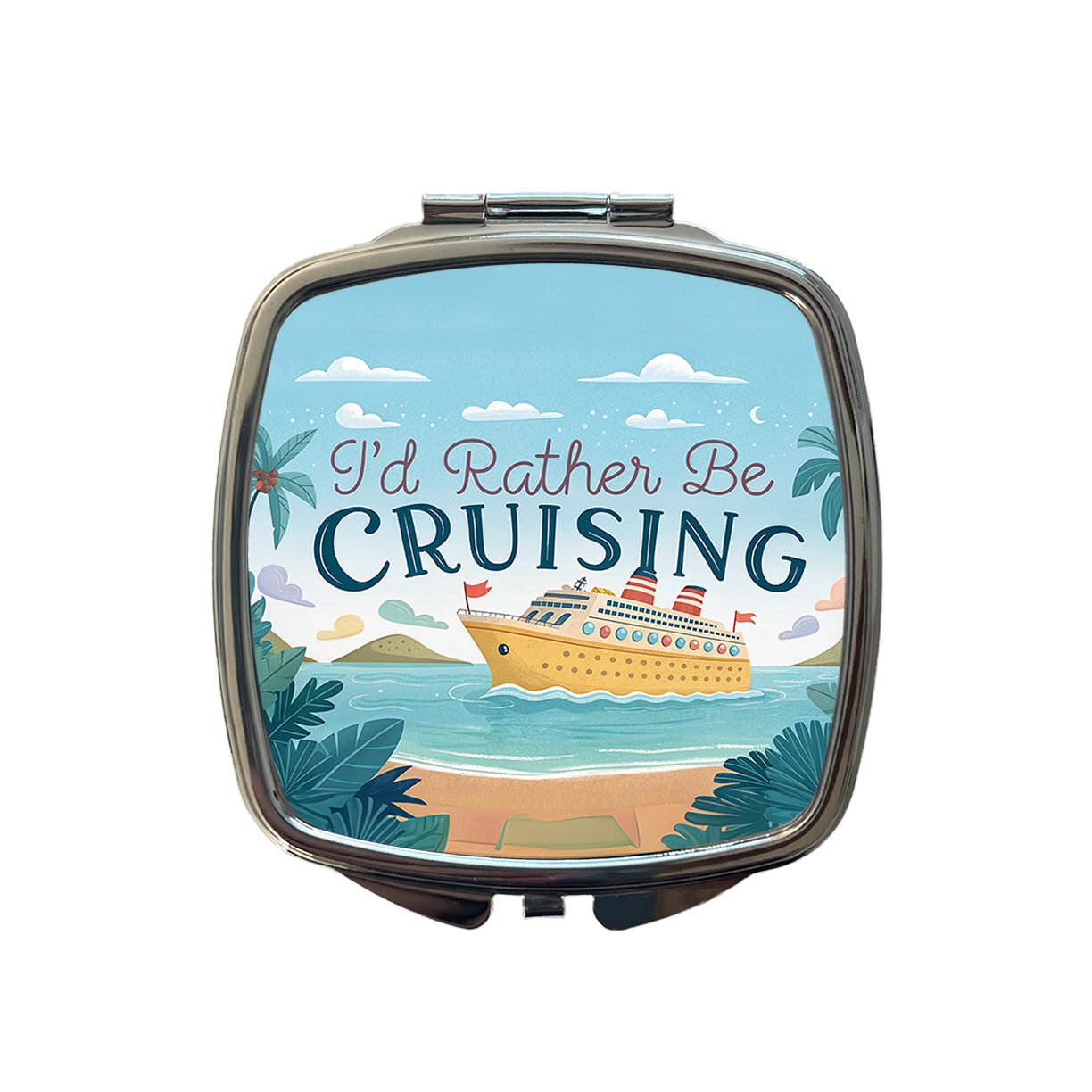 I'd Rather Be Cruising Cruise Ship Small Travel Purse Handbag Pocket Makeup Compact Mirror