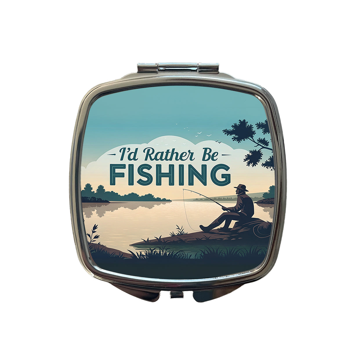 I'd Rather Be Fishing Fish Small Travel Purse Handbag Pocket Makeup Compact Mirror