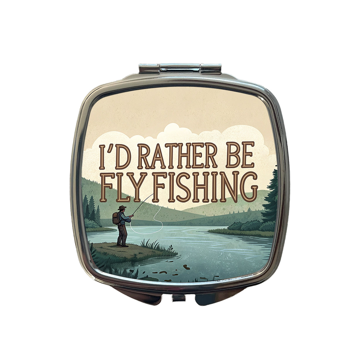 I'd Rather Be Fly Fishing Small Travel Purse Handbag Pocket Makeup Compact Mirror