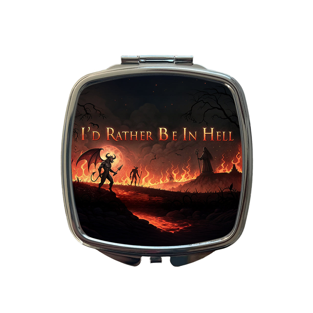 I'd Rather Be In Hell Funny Small Travel Purse Handbag Pocket Makeup Compact Mirror