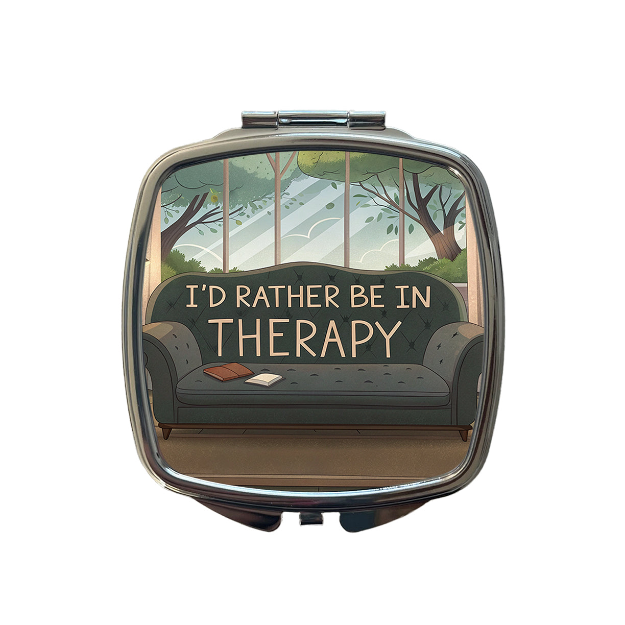 I'd Rather Be In Therapy Therapist Psychiatrist Small Travel Purse Handbag Pocket Makeup Compact Mirror