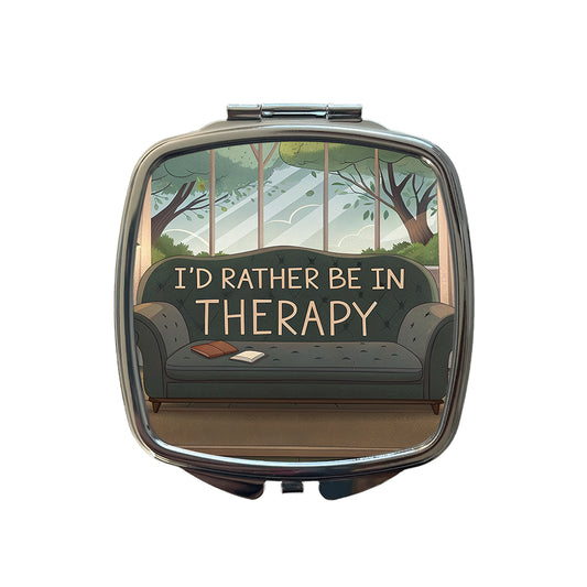 I'd Rather Be In Therapy Therapist Psychiatrist Small Travel Purse Handbag Pocket Makeup Compact Mirror