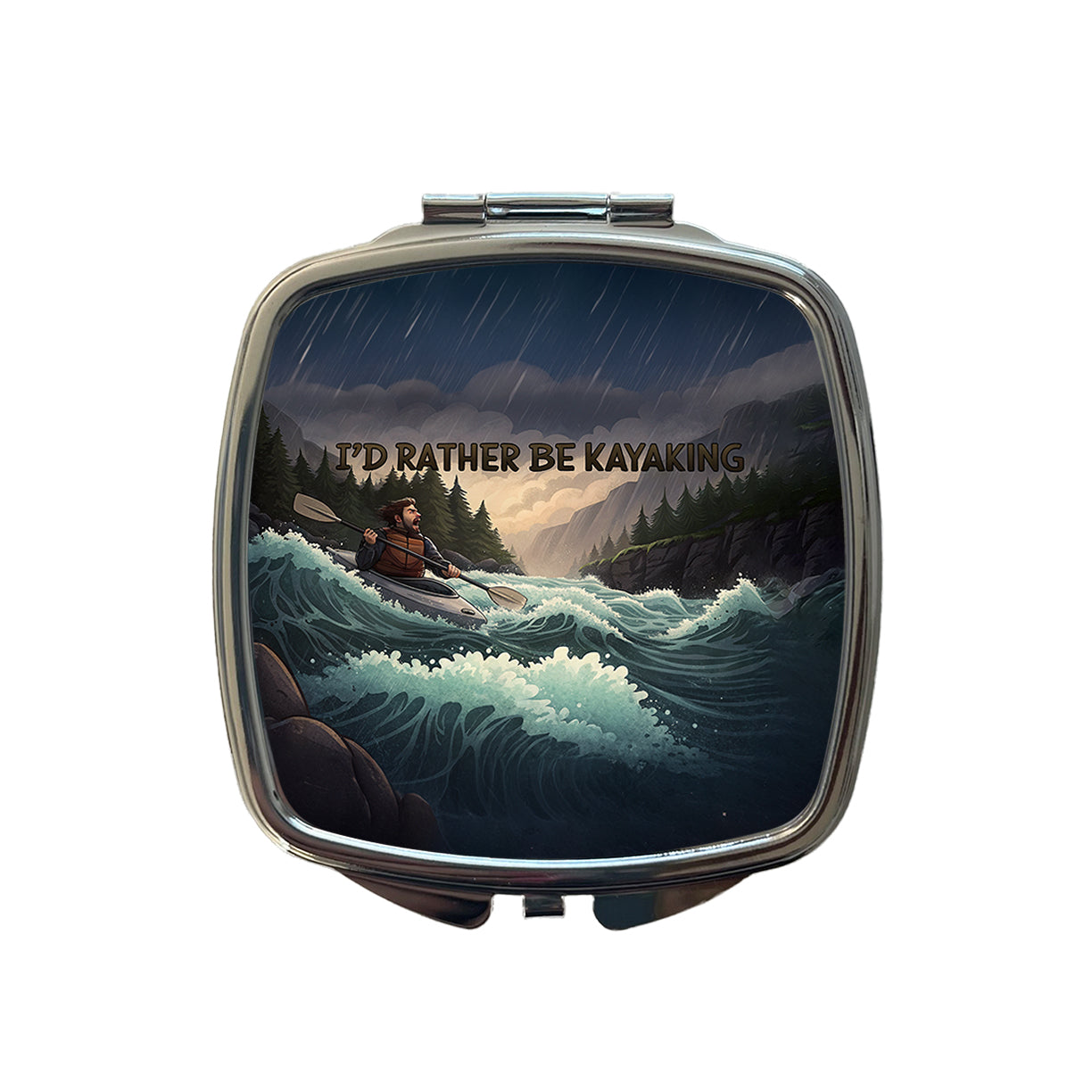 I'd Rather Be Kayaking Man Kayaker Raging River Small Travel Purse Handbag Pocket Makeup Compact Mirror