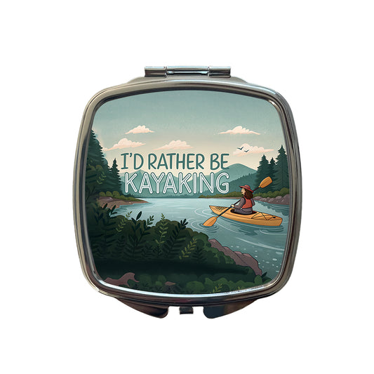 I'd Rather Be Kayaking Woman Kayaker Small Travel Purse Handbag Pocket Makeup Compact Mirror