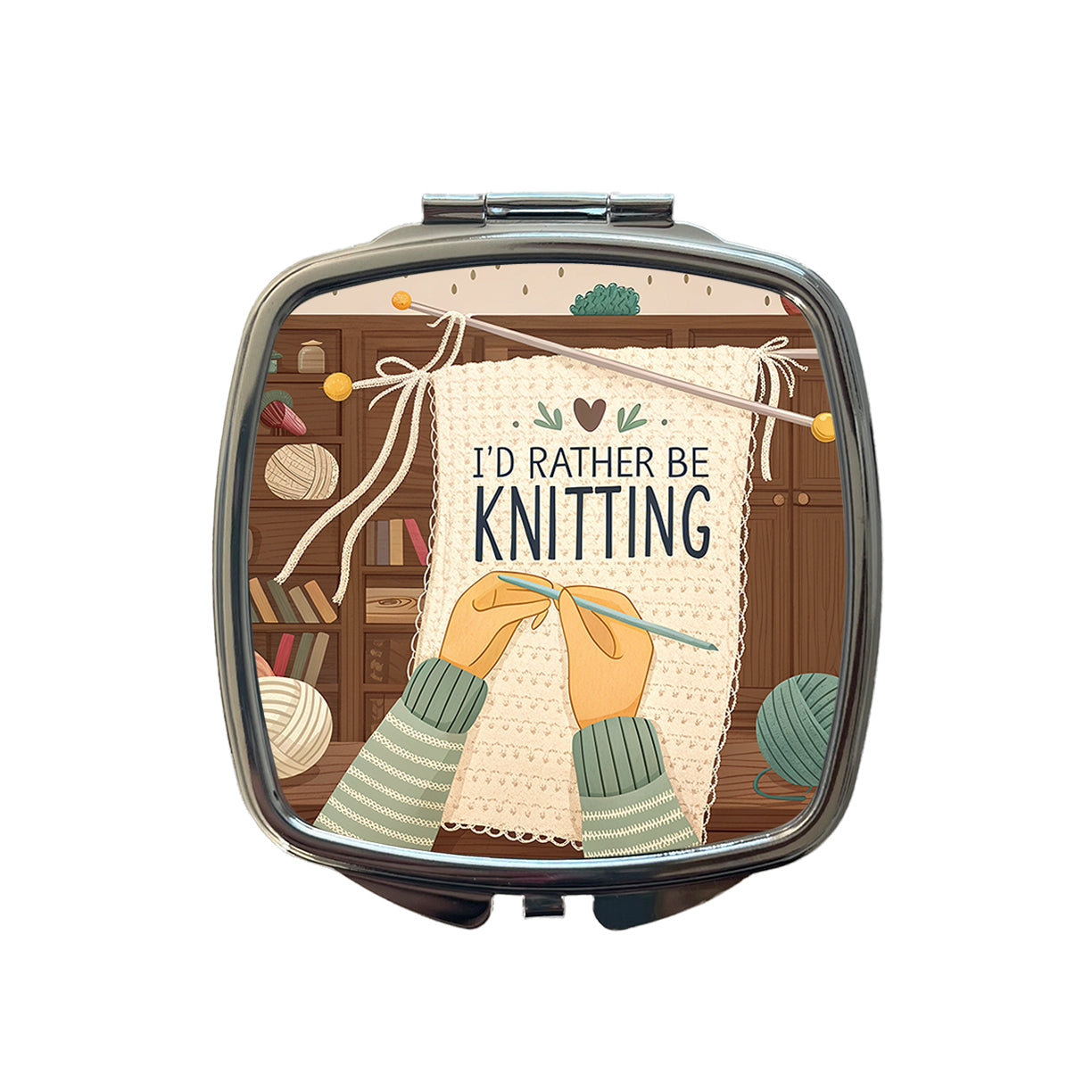 I'd Rather Be Knitting Knit Yarn Needles Small Travel Purse Handbag Pocket Makeup Compact Mirror