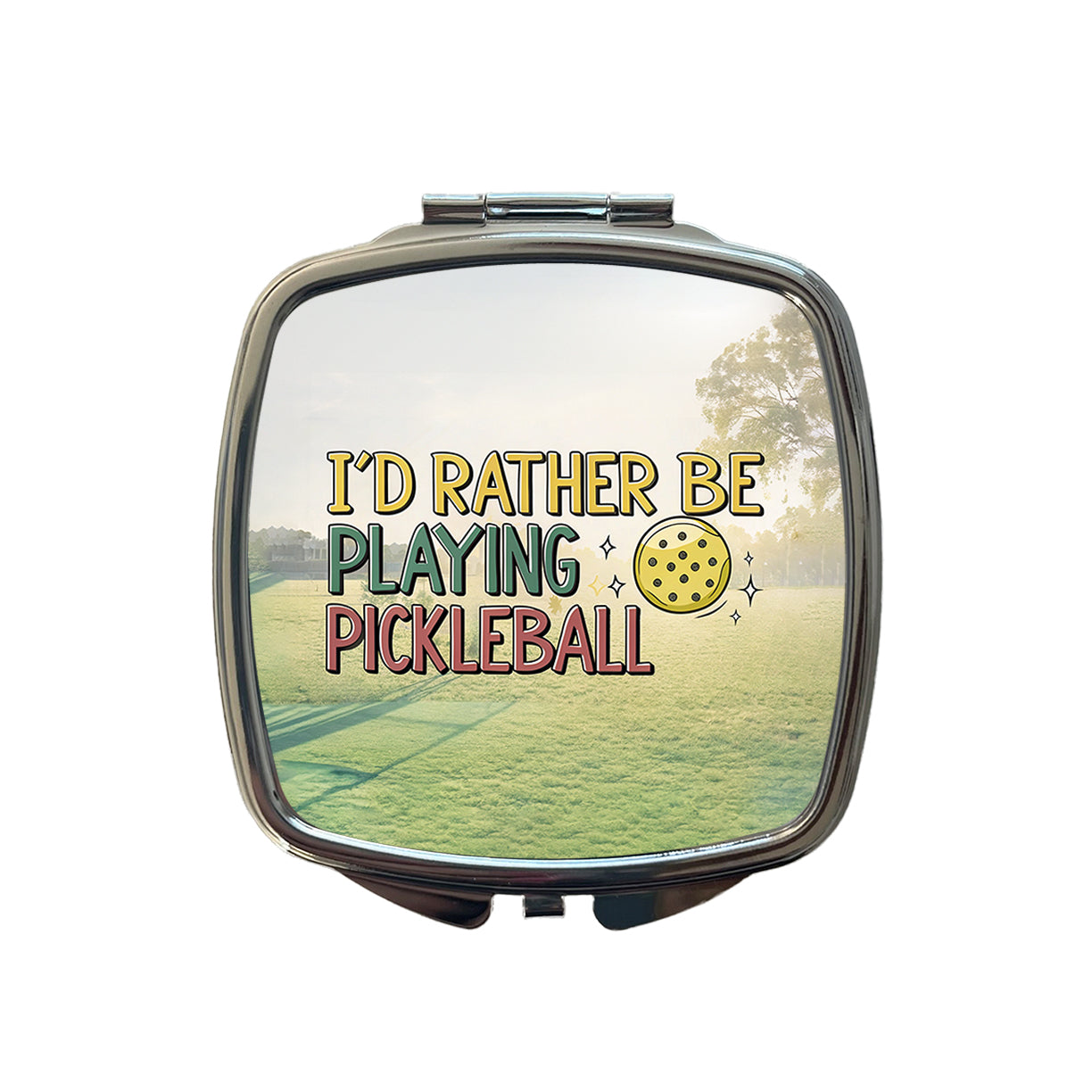 I'd Rather Be Playing Pickleball Ball Small Travel Purse Handbag Pocket Makeup Compact Mirror