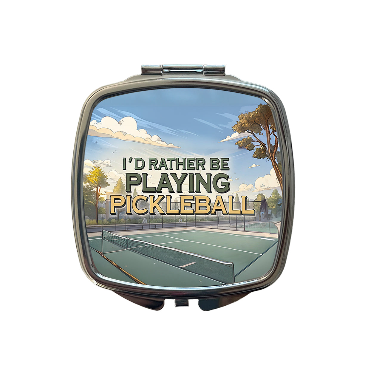 I'd Rather Be Playing Pickleball Court Small Travel Purse Handbag Pocket Makeup Compact Mirror