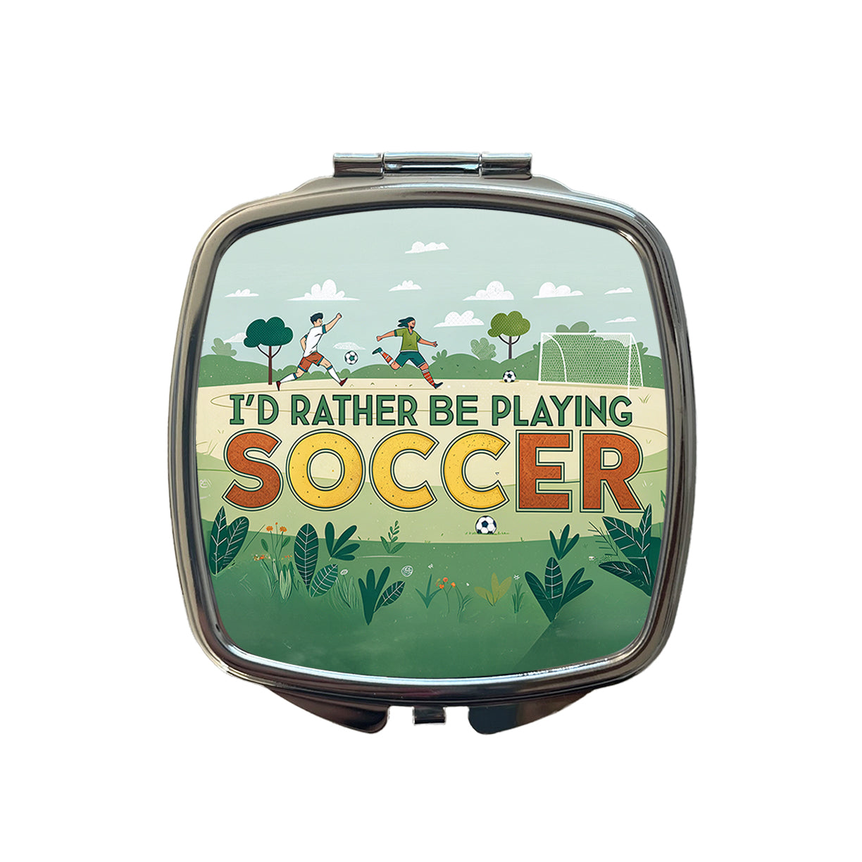 I'd Rather Be Playing Soccer Field Small Travel Purse Handbag Pocket Makeup Compact Mirror