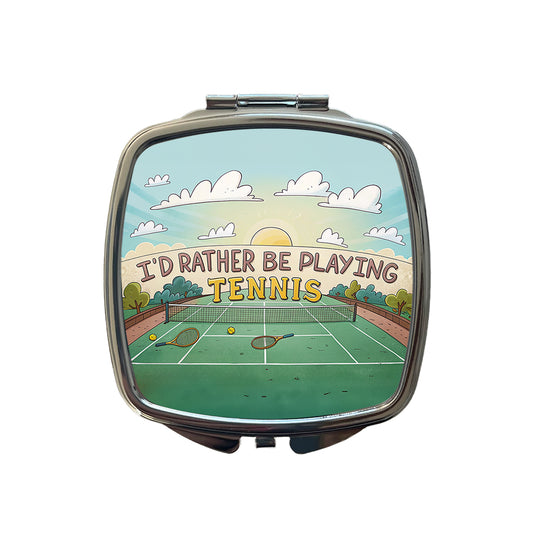 I'd Rather Be Playing Tennis Cartoon Court Small Travel Purse Handbag Pocket Makeup Compact Mirror