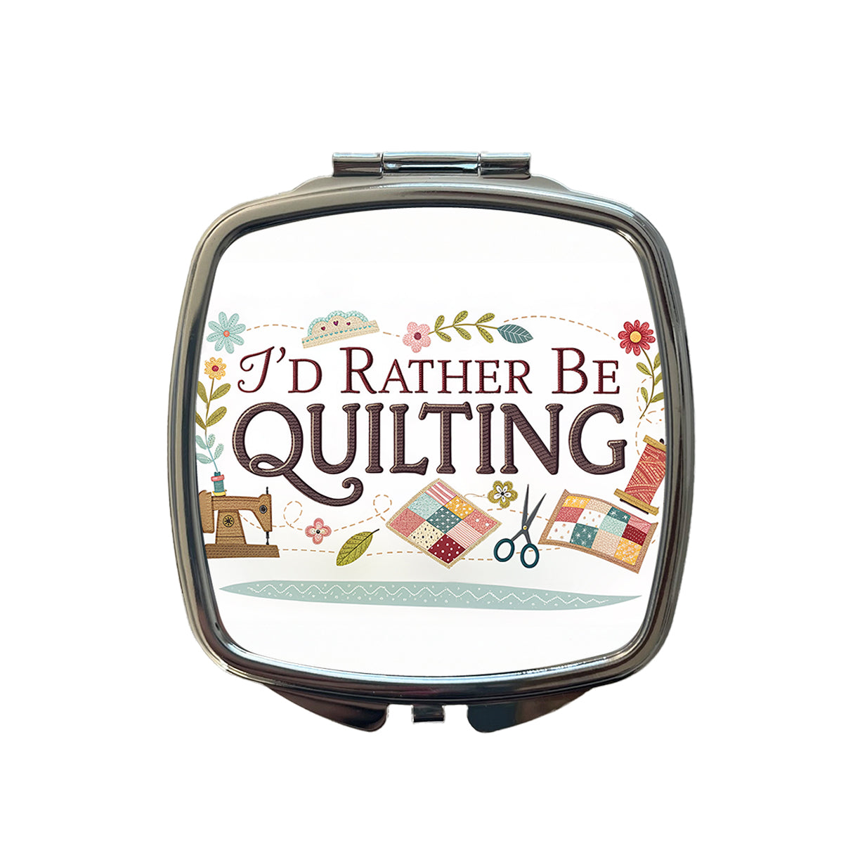 I'd Rather Be Quilting Small Travel Purse Handbag Pocket Makeup Compact Mirror