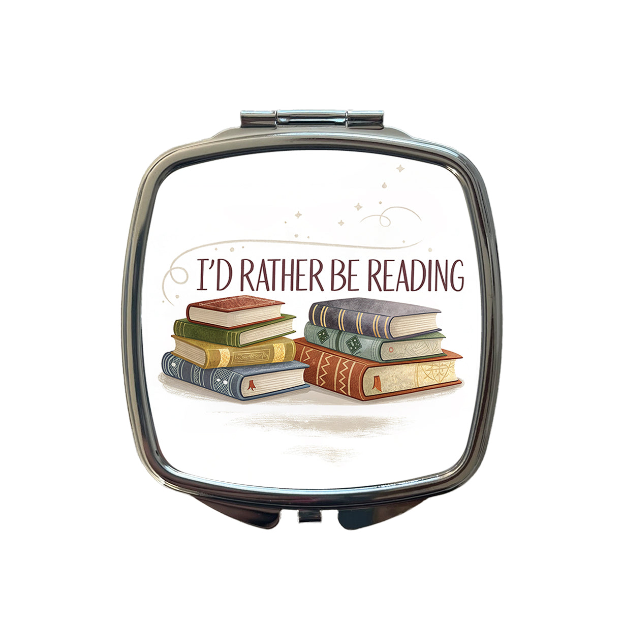I'd Rather Be Reading Piles Of Books Design Small Travel Purse Handbag Pocket Makeup Compact Mirror