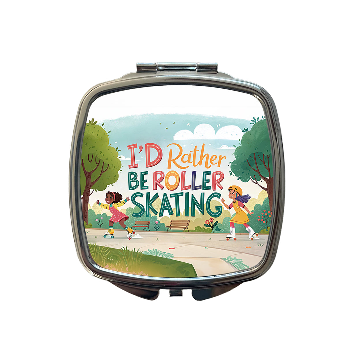 I'd Rather Be Roller Skating Cartoon Small Travel Purse Handbag Pocket Makeup Compact Mirror