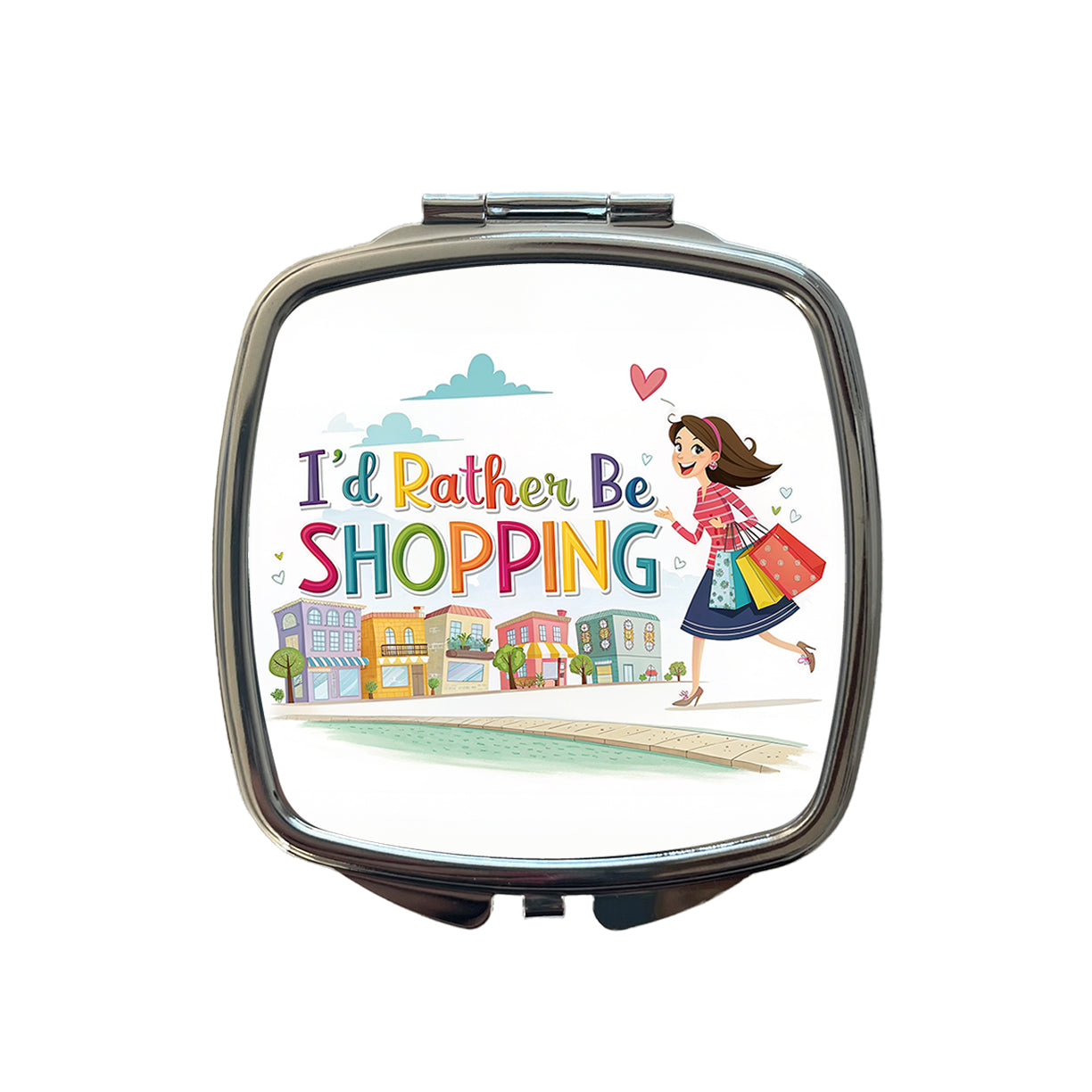 I'd Rather Be Shopping Funny Small Travel Purse Handbag Pocket Makeup Compact Mirror