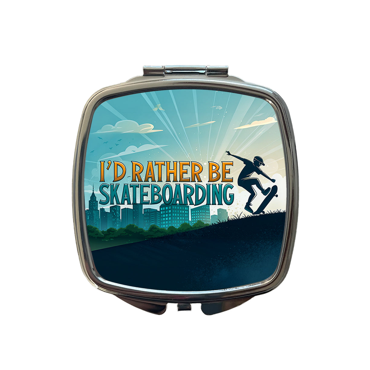 I'd Rather Be Skateboarding Small Travel Purse Handbag Pocket Makeup Compact Mirror