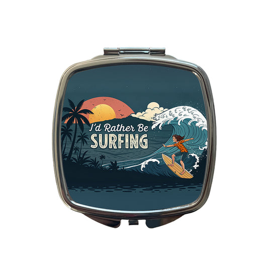 I'd Rather Be Surfing Surfer Small Travel Purse Handbag Pocket Makeup Compact Mirror