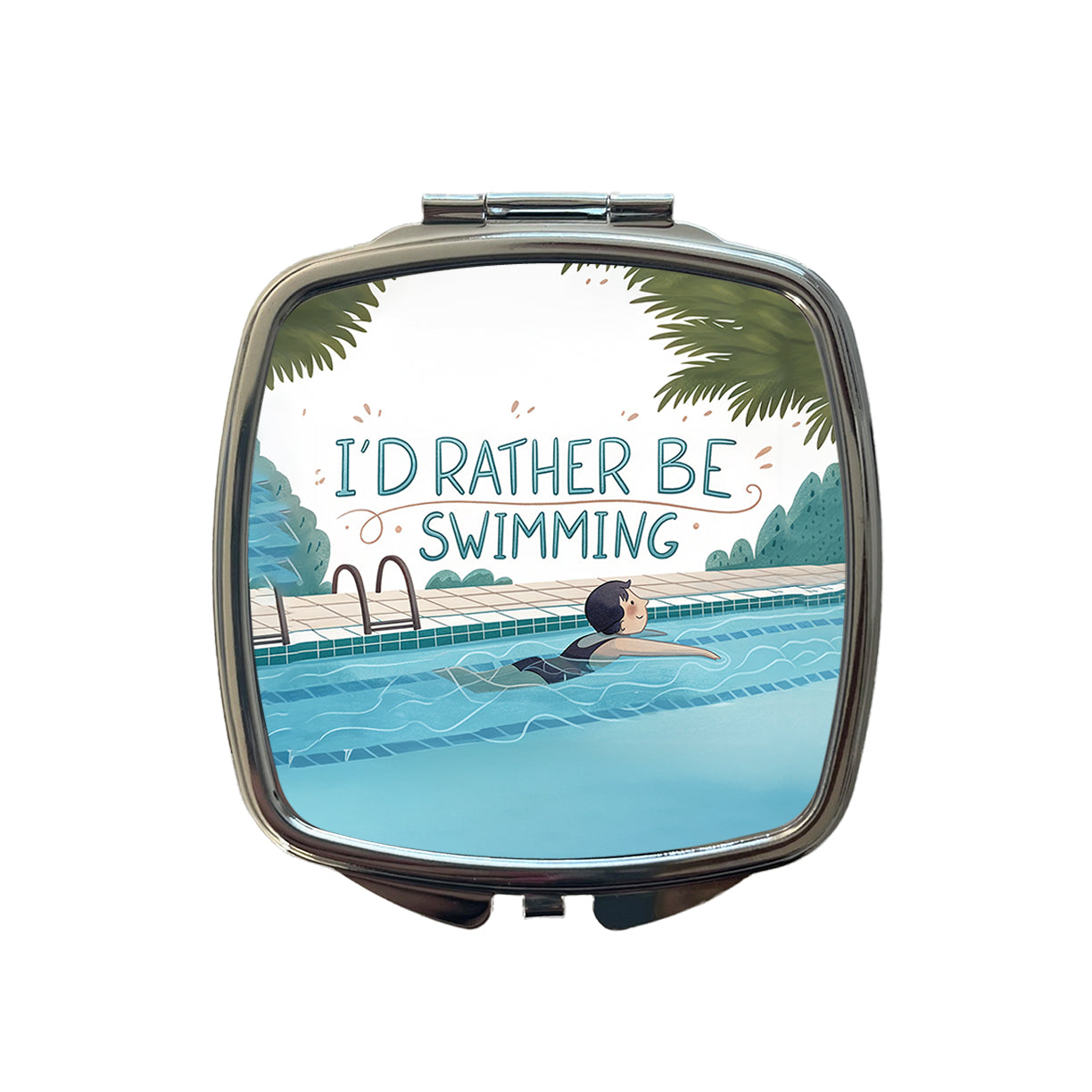 I'd Rather Be Swimming Swimmer Small Travel Purse Handbag Pocket Makeup Compact Mirror