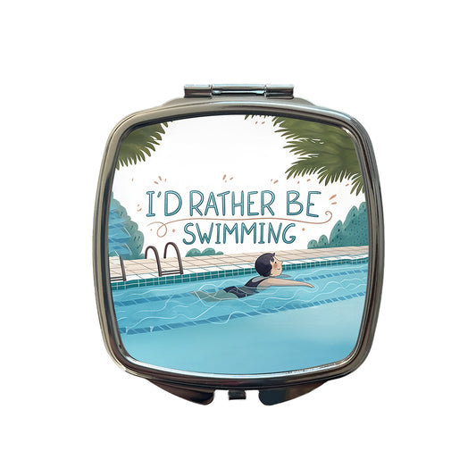 I'd Rather Be Swimming Swimmer Small Travel Purse Handbag Pocket Makeup Compact Mirror
