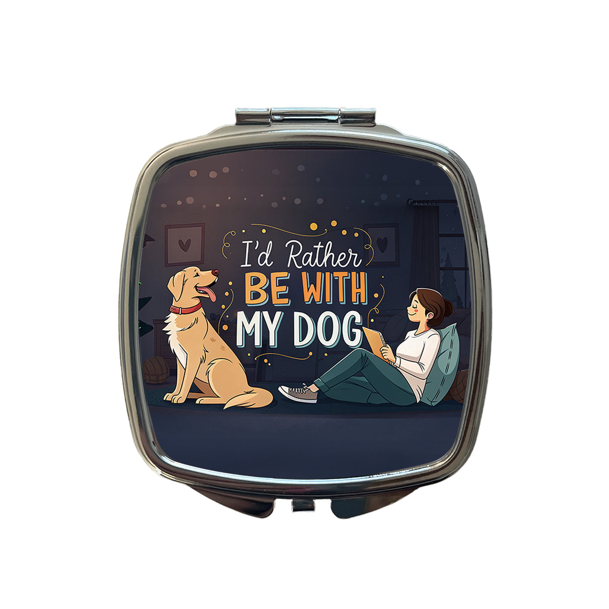 I'd Rather Be With My Dog Funny Small Travel Purse Handbag Pocket Makeup Compact Mirror