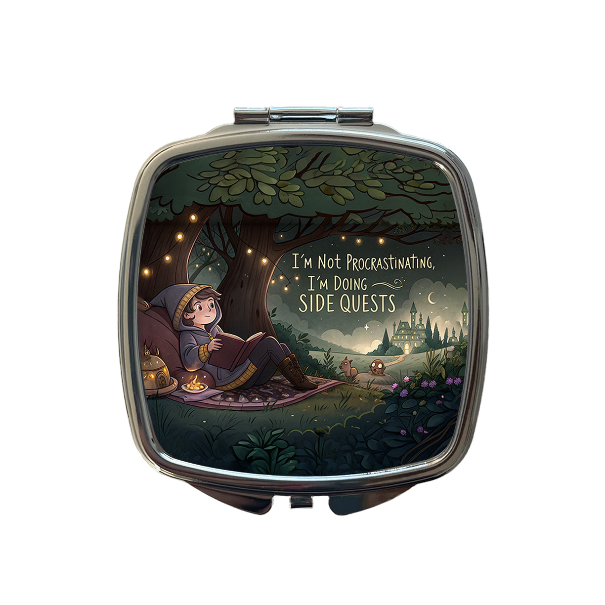 I'm Not Procrastinating Doing Side Quests Funny Fantasy Small Travel Purse Handbag Pocket Makeup Compact Mirror