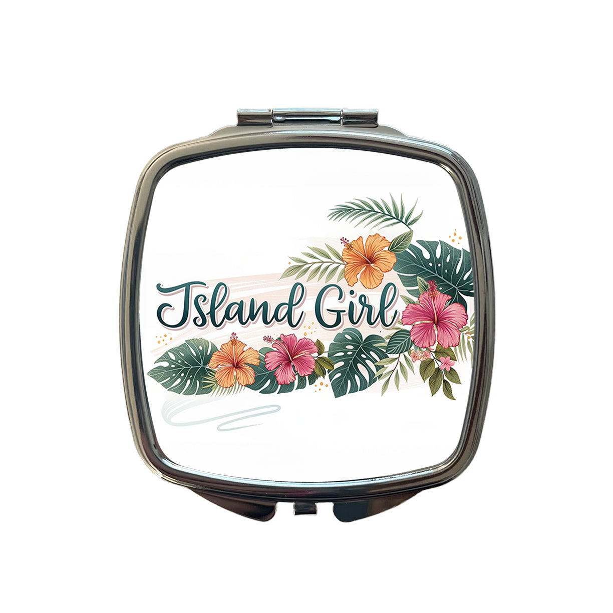 Island Girl Tropical Hibiscus Flowers Small Travel Purse Handbag Pocket Makeup Compact Mirror