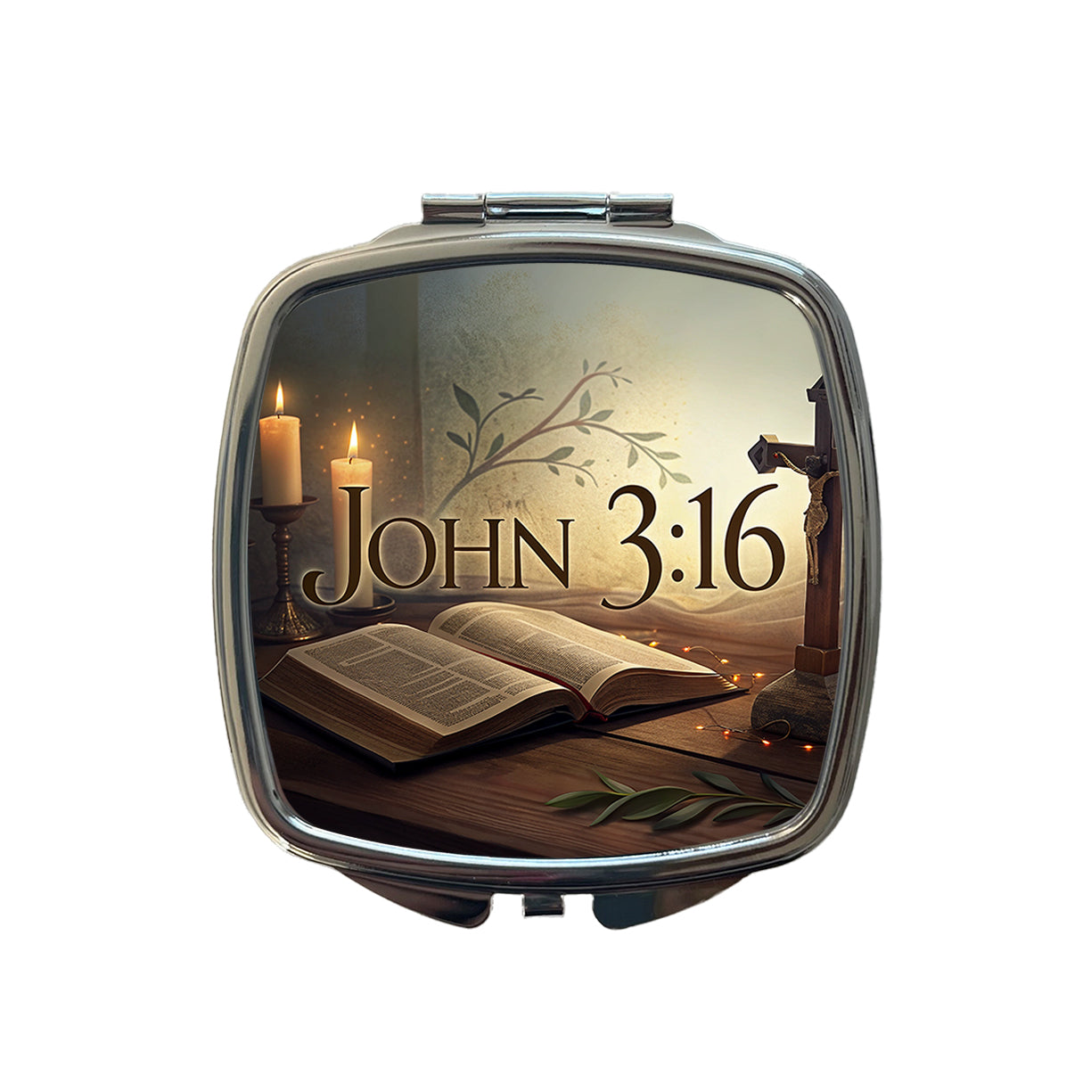John 3-16 Bible Religious Verse Small Travel Purse Handbag Pocket Makeup Compact Mirror