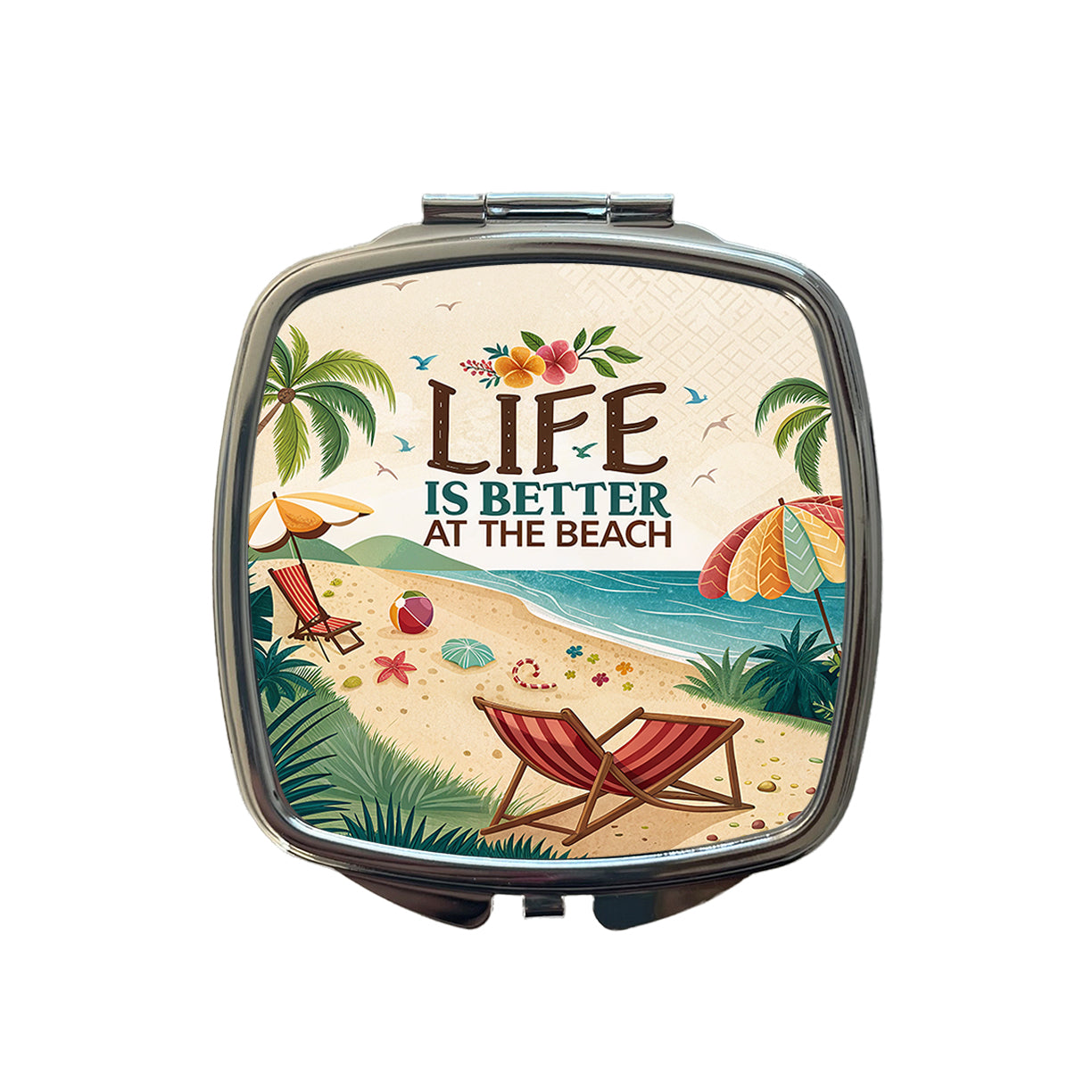 Life is Better At The Beach Tropical Ocean Small Travel Purse Handbag Pocket Makeup Compact Mirror