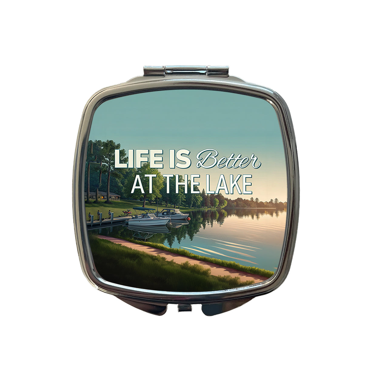 Life is Better At The Lake Boats Small Travel Purse Handbag Pocket Makeup Compact Mirror