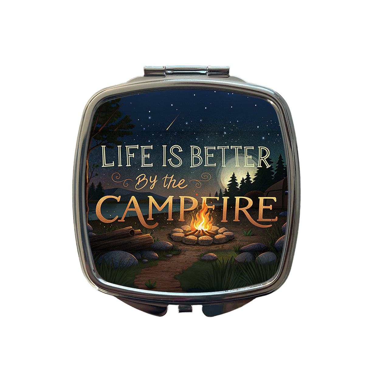 Life is Better By The Campfire Hiking Camping Small Travel Purse Handbag Pocket Makeup Compact Mirror