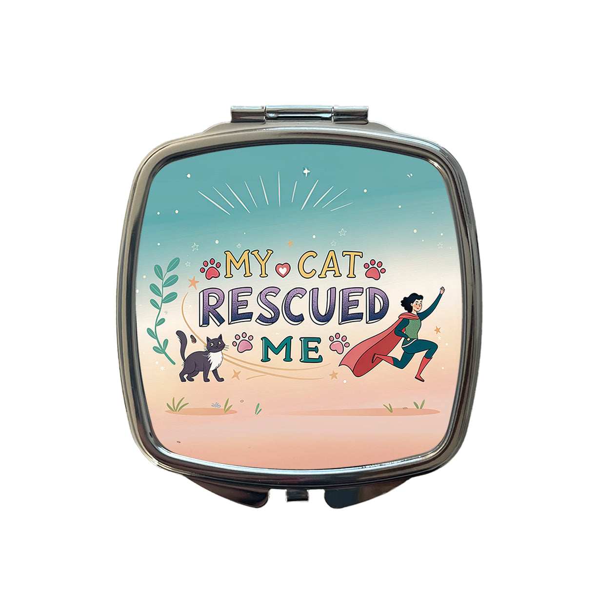 My Cat Rescued Me Pet Adoption Small Travel Purse Handbag Pocket Makeup Compact Mirror