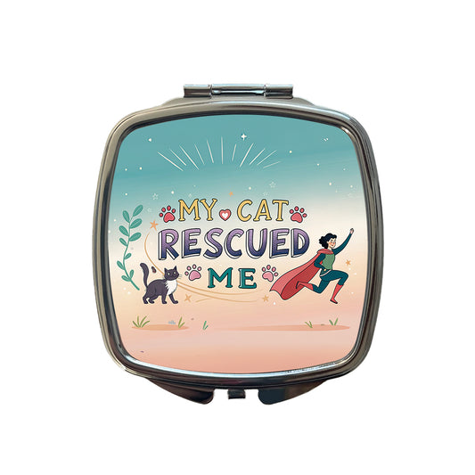 My Cat Rescued Me Pet Adoption Small Travel Purse Handbag Pocket Makeup Compact Mirror
