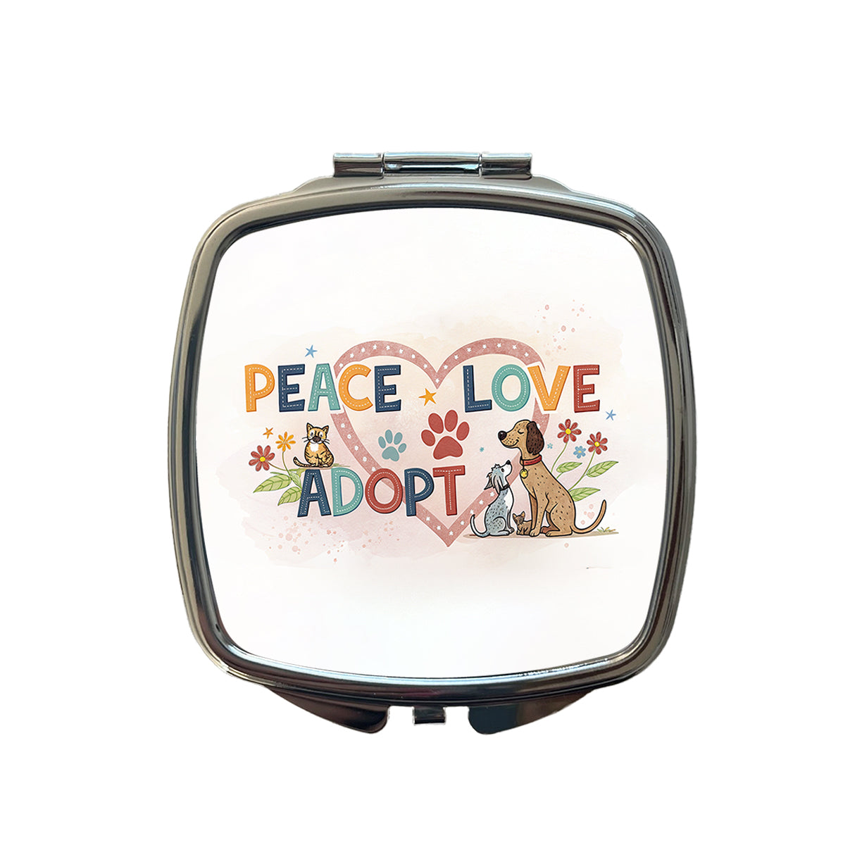 Peace Love Adopt Pet Adoption Rescue Small Travel Purse Handbag Pocket Makeup Compact Mirror