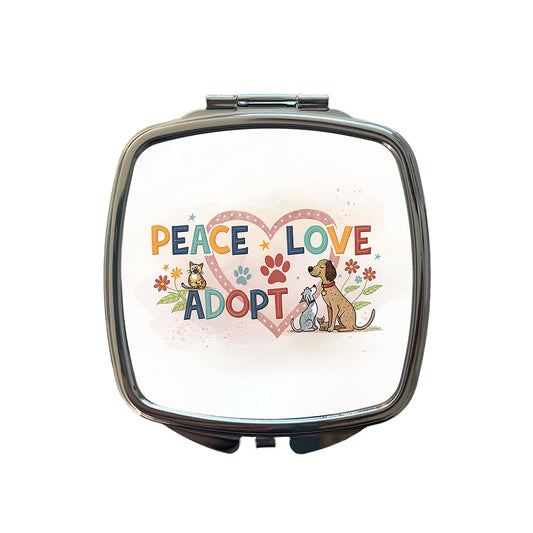 Peace Love Adopt Pet Adoption Rescue Small Travel Purse Handbag Pocket Makeup Compact Mirror