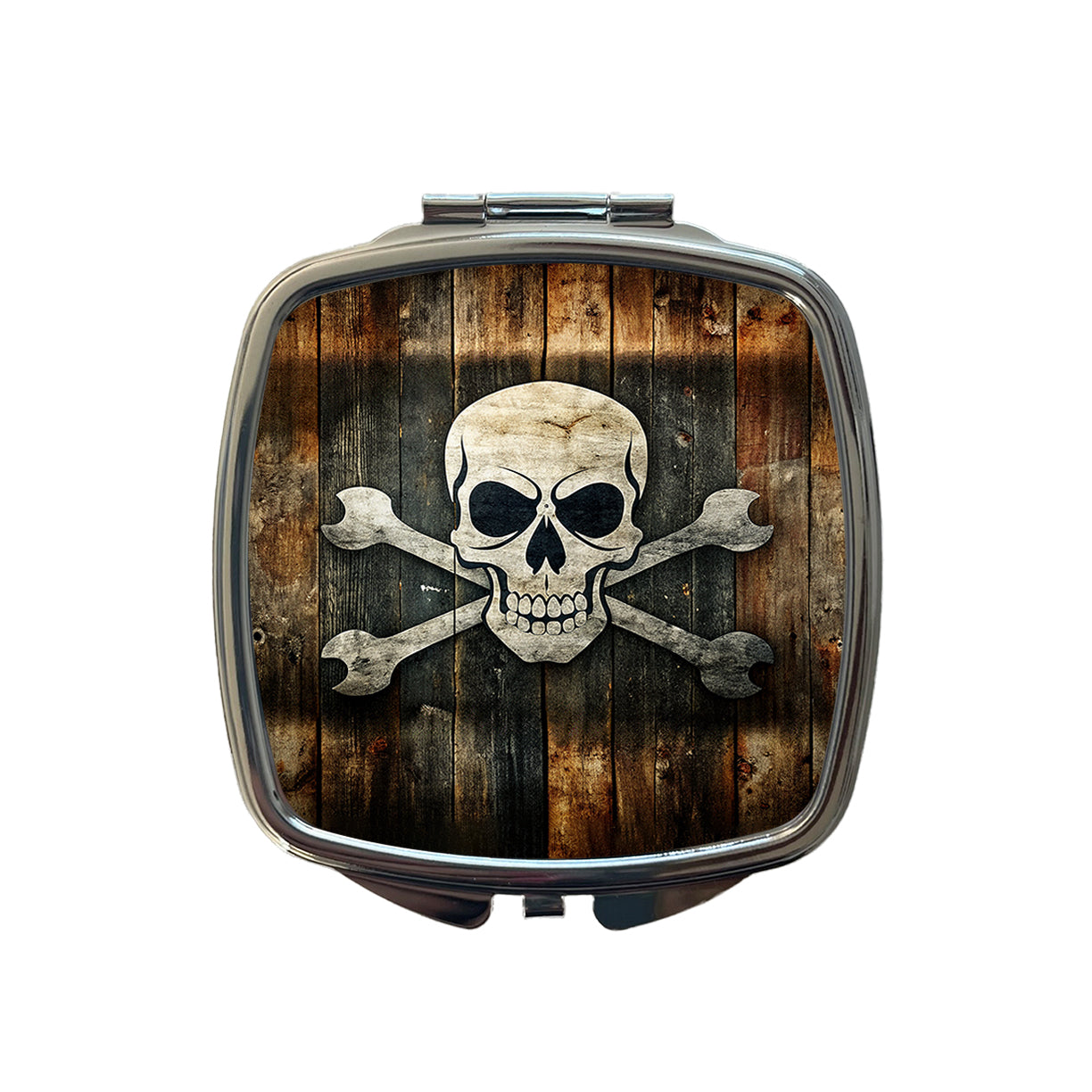 Pirate Skull And Crossbones Jolly Roger Rustic Planks Small Travel Purse Handbag Pocket Makeup Compact Mirror