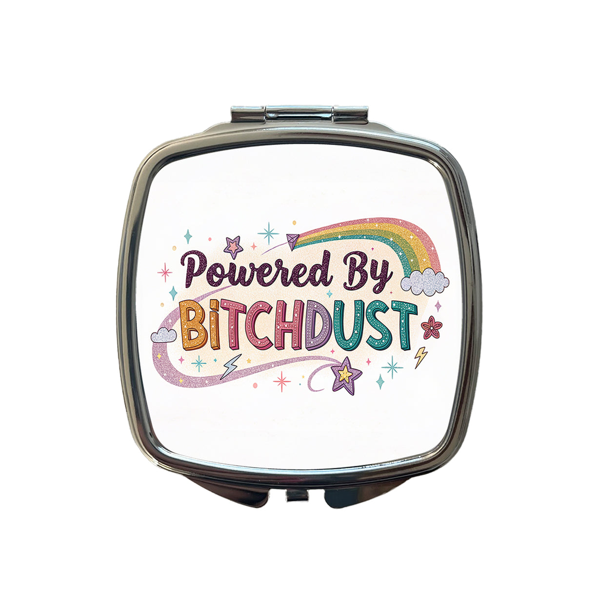 Powered By Bitchdust Sparkly Stars Rainbow Small Travel Purse Handbag Pocket Makeup Compact Mirror