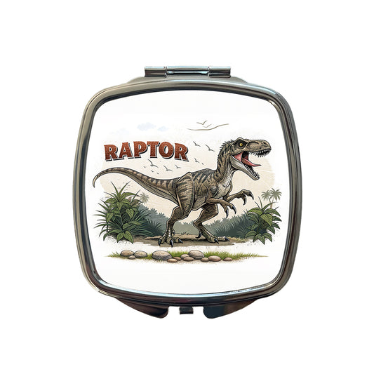 Raptor Dinosaur Cartoon Small Travel Purse Handbag Pocket Makeup Compact Mirror
