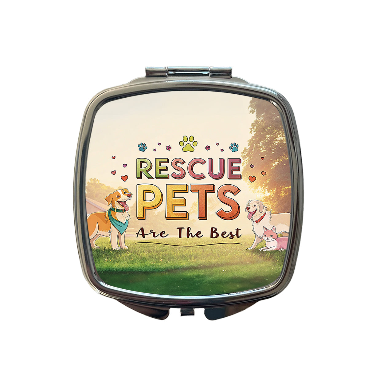 Rescue Pets Are The Best Adopt Dog Cat Small Travel Purse Handbag Pocket Makeup Compact Mirror