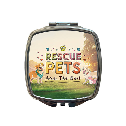 Rescue Pets Are The Best Adopt Dog Cat Small Travel Purse Handbag Pocket Makeup Compact Mirror