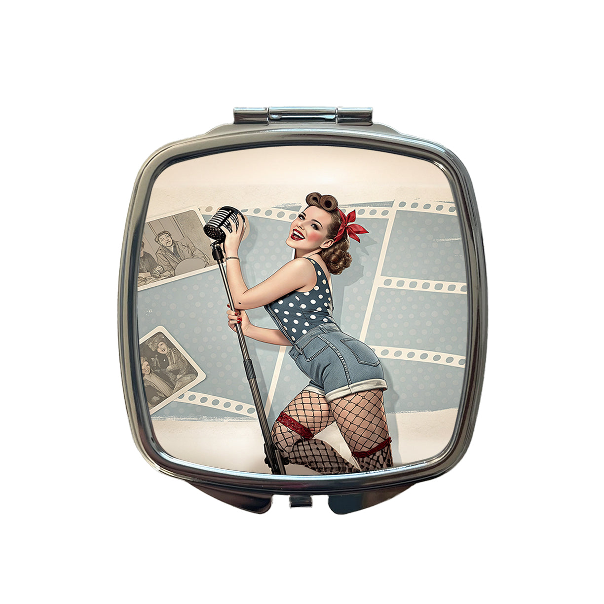 Rockabilly Retro 50's Pin-Up Girl Small Travel Purse Handbag Pocket Makeup Compact Mirror