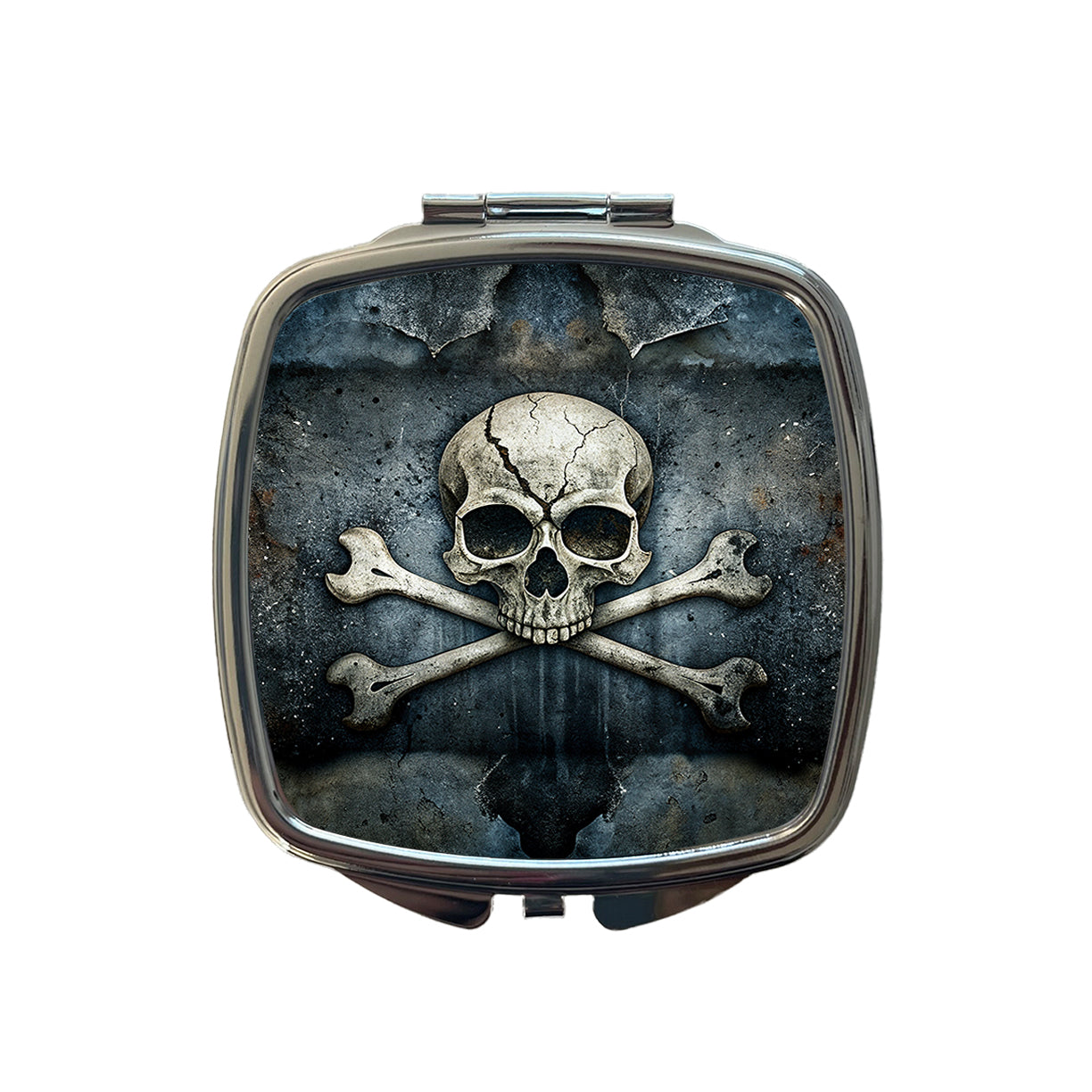 Rustic Skull And Crossbones Pirate Jolly Roger Small Travel Purse Handbag Pocket Makeup Compact Mirror