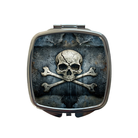Rustic Skull And Crossbones Pirate Jolly Roger Small Travel Purse Handbag Pocket Makeup Compact Mirror