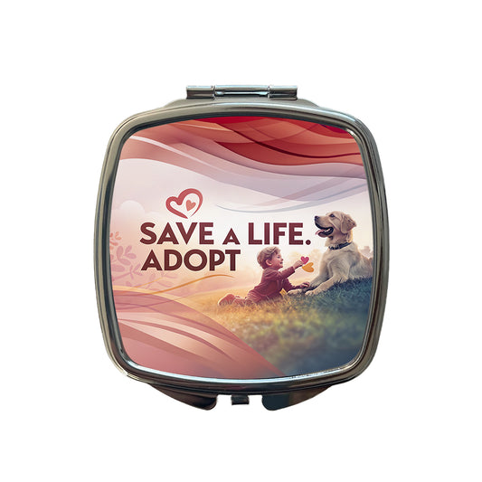 Save A Life Adopt Pet Rescue Adoption Small Travel Purse Handbag Pocket Makeup Compact Mirror